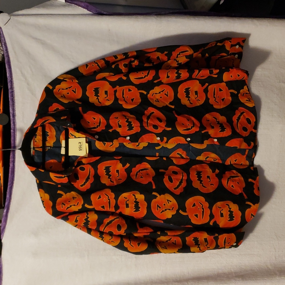 Halloween Pumpkin Dress Shirt- Black and Orange